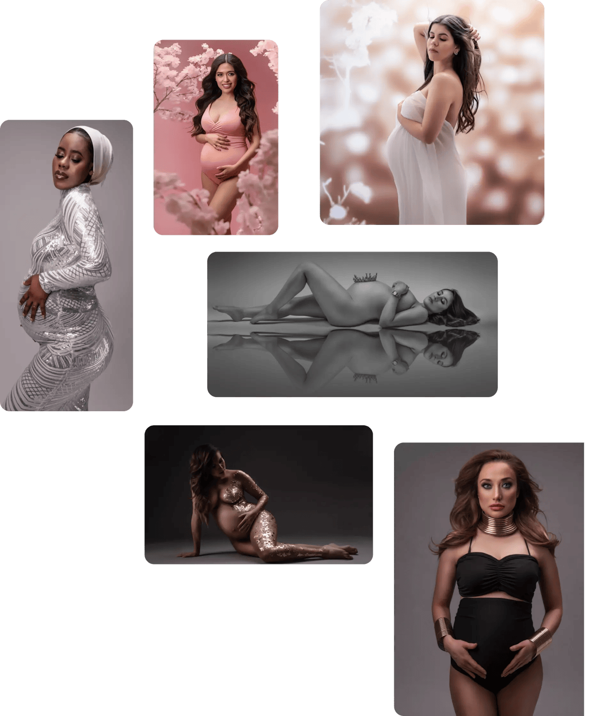 Mosaico de fotograficas profesionales de mujeres embarazadas